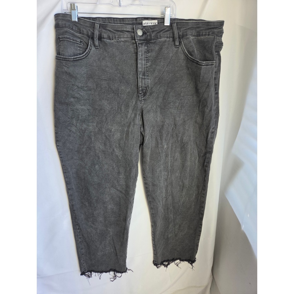 Ava & Viv Jeans Women Gray Acid Wash Straight High Rise Cropped